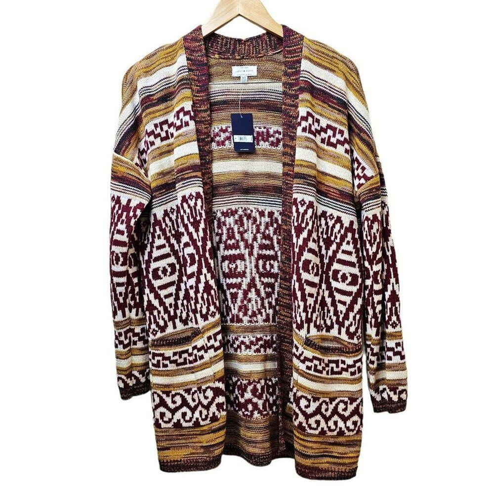NWT Lucky Brand Aztec Boyfriend Open Cardigan Sweater Southwestern Size Medium